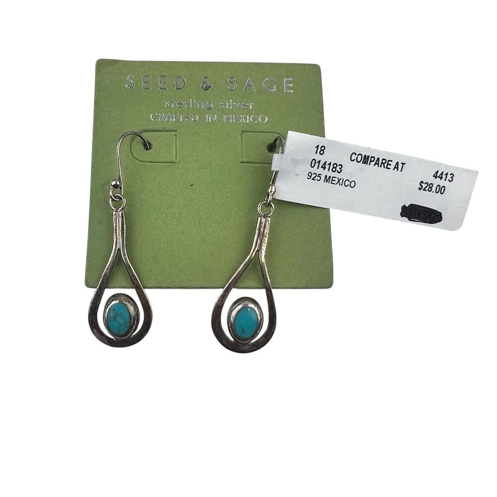 Seed & Sage Mexico Sterling Silver Pierced Earrings Teal Stone NWT